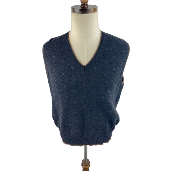 Neiman Marcus Mens L Vtg‎ V-Neck Sweater Vest 100% Virgin Wool Argyle Polka Dot - Picture 1 of 9